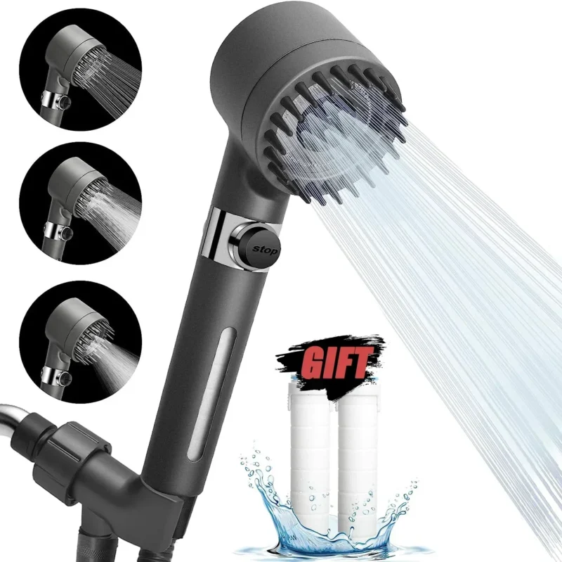 High-pressure Shower Head 3-mode Adjustable Spray with Massage Brush Filter Rain Faucet Bathroom Accessories - Image 5